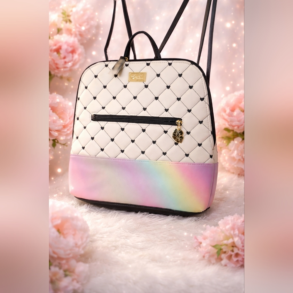 Betsey Johnson Quilted Backpack with Pastel Rainbow